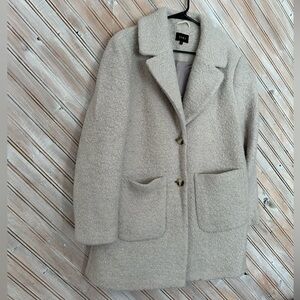 Saki Women's Soft Cream Sherpa Teddy Pea Coat 2 Buttons Lined Inside